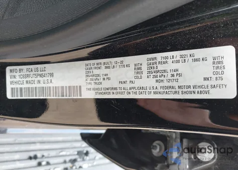 2023 Ram 1500 Laramie 4X4 5'7 Box z USA, uszkodzony, nr VIN 1C6SRFJT5PN541799